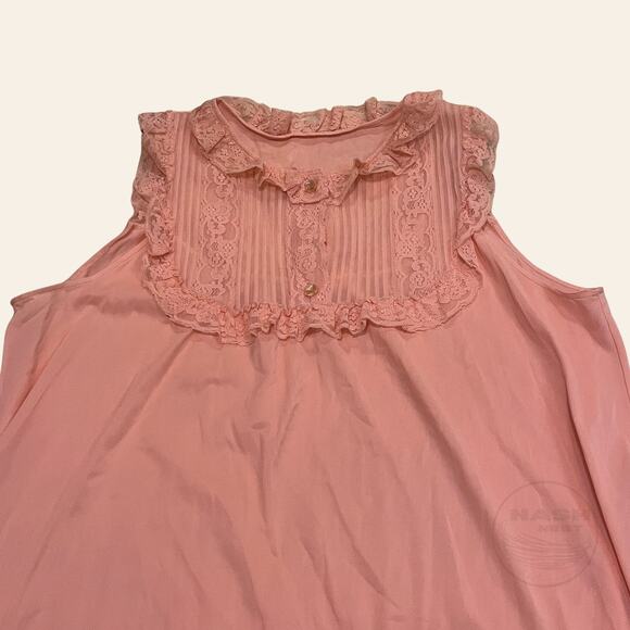 Vintage 60s Peignoir Set | Pink Nylon Nightgown + Robe, Lace Ruffles Cottage M/L - Picture 12 of 16